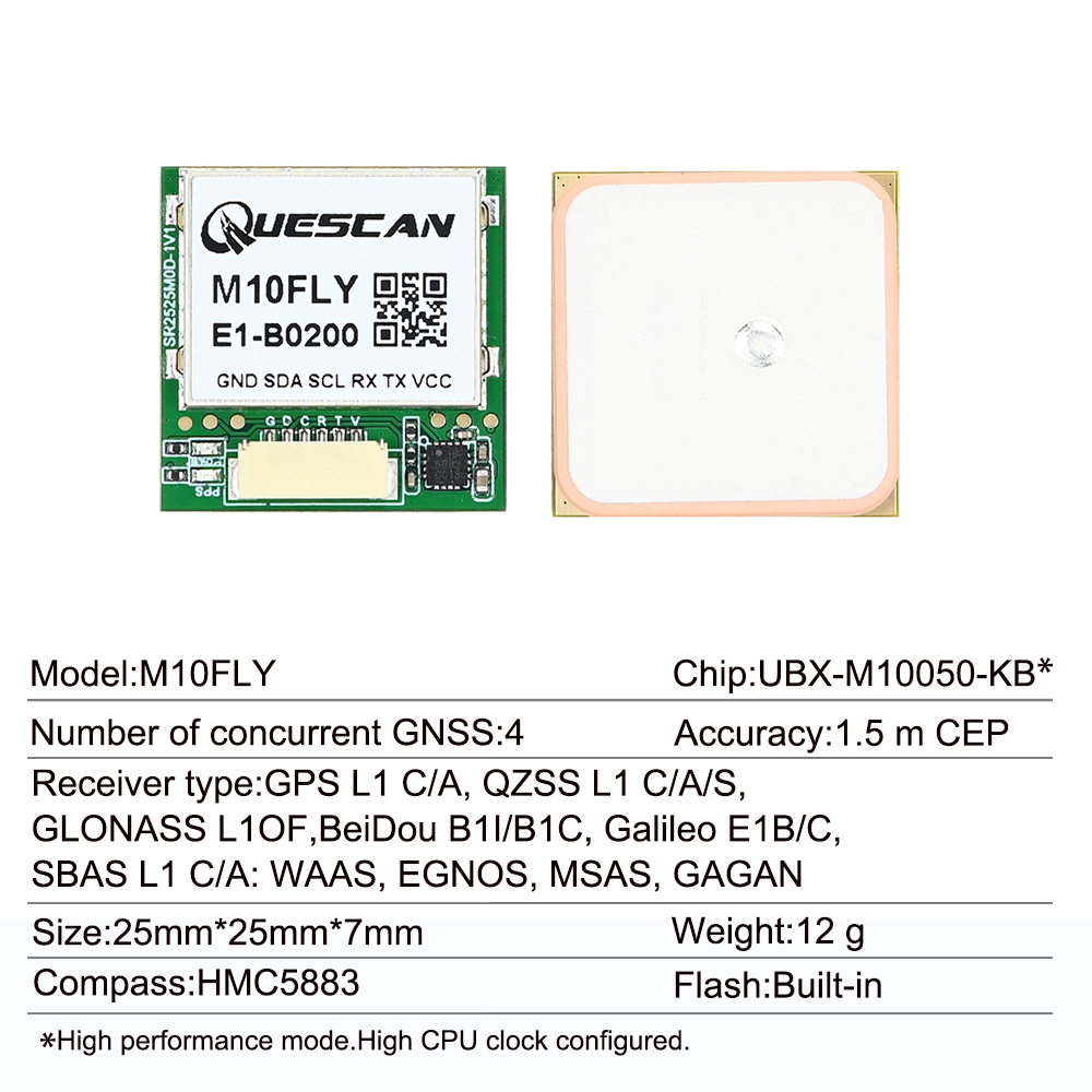 Quescan 25mm*25mm M10FLY 10Hz  – обзор и цена Drone Gps Module